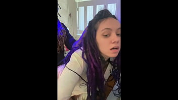 Hooded dude leans over latina spanish dreadhead and breeds her in kitchen from the rear